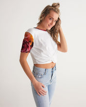 Load image into Gallery viewer, Fall Roses White Women&#39;s Twist-Front Cropped Tee
