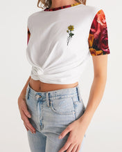 Load image into Gallery viewer, Fall Roses White Women&#39;s Twist-Front Cropped Tee
