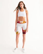 Load image into Gallery viewer, Fall Roses White Women&#39;s Mid-Rise Bike Shorts
