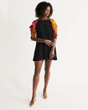 Load image into Gallery viewer, Fall Roses-Black Women&#39;s Open Shoulder A-Line Dress
