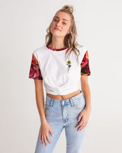 Load image into Gallery viewer, Fall Roses White Women&#39;s Twist-Front Cropped Tee
