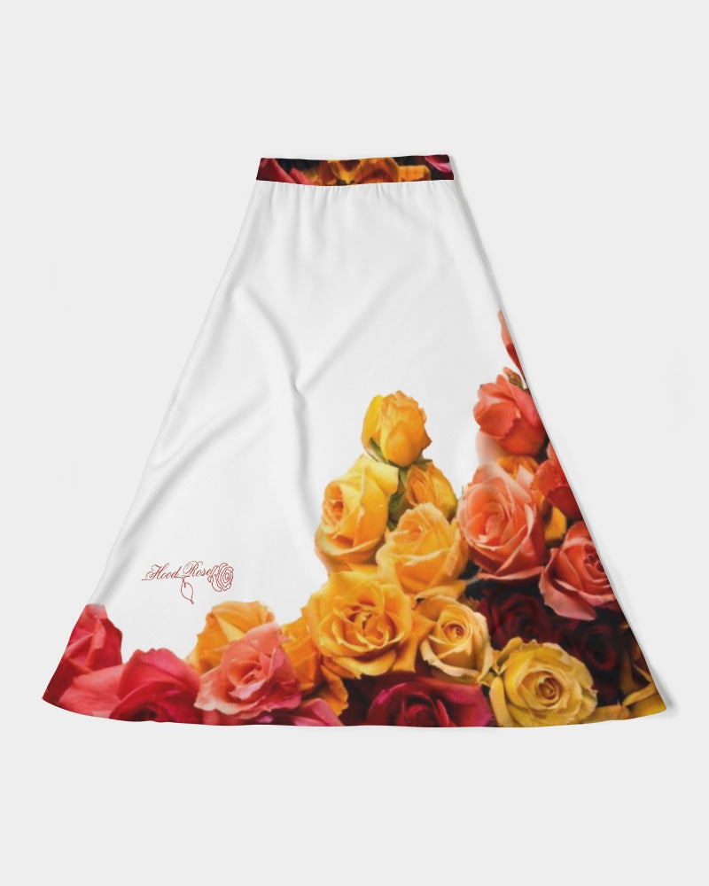 Fall Roses White Women's A-Line Midi Skirt